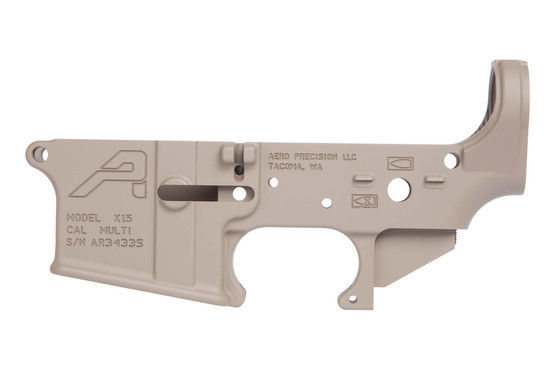 The Aero Precision AR15 stripped lower receiver gen 2 fde features a receiver tension screw